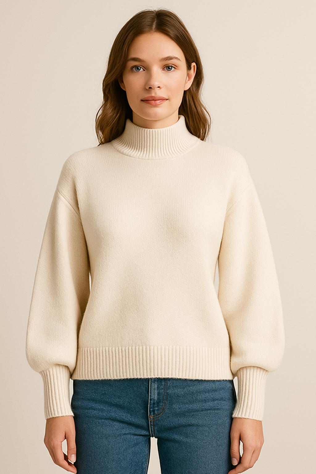Noelle Damen Pullover – Moderner Mockneck mit Ballonärmeln