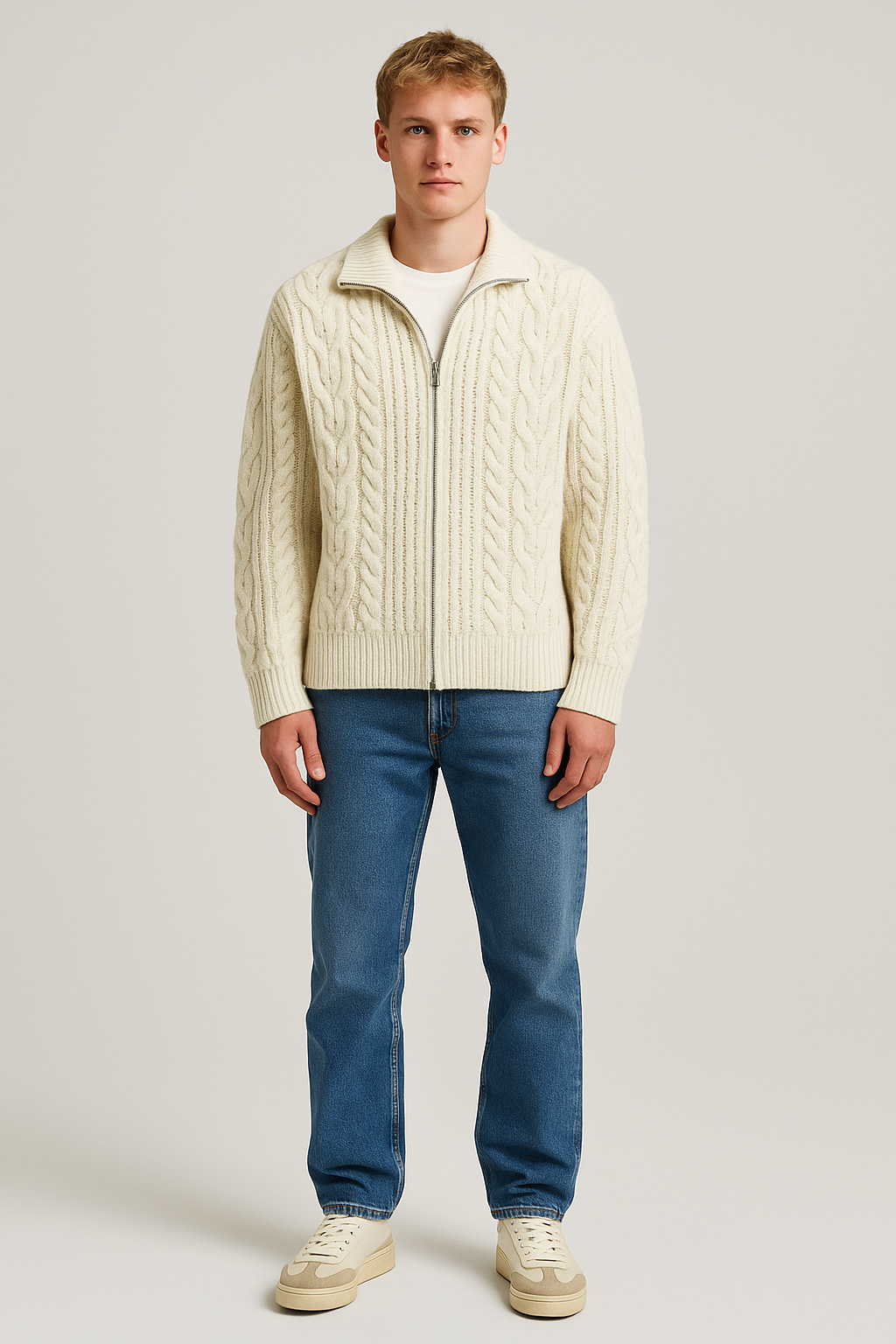 Luca Herren Strickjacke – Oversize mit Zopfmuster und Reissverschluss