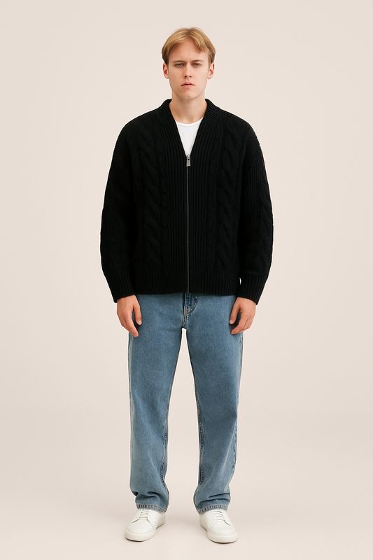 Luca Herren Strickjacke – Oversize mit Zopfmuster und Reissverschluss