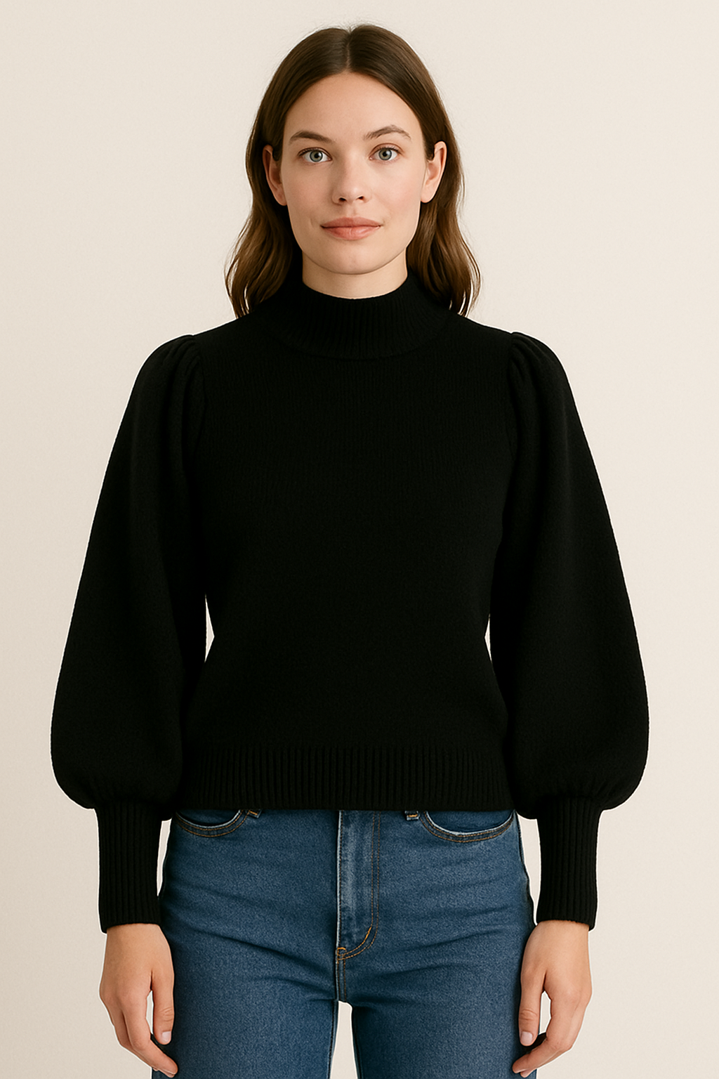 Noelle Damen Pullover – Moderner Mockneck mit Ballonärmeln