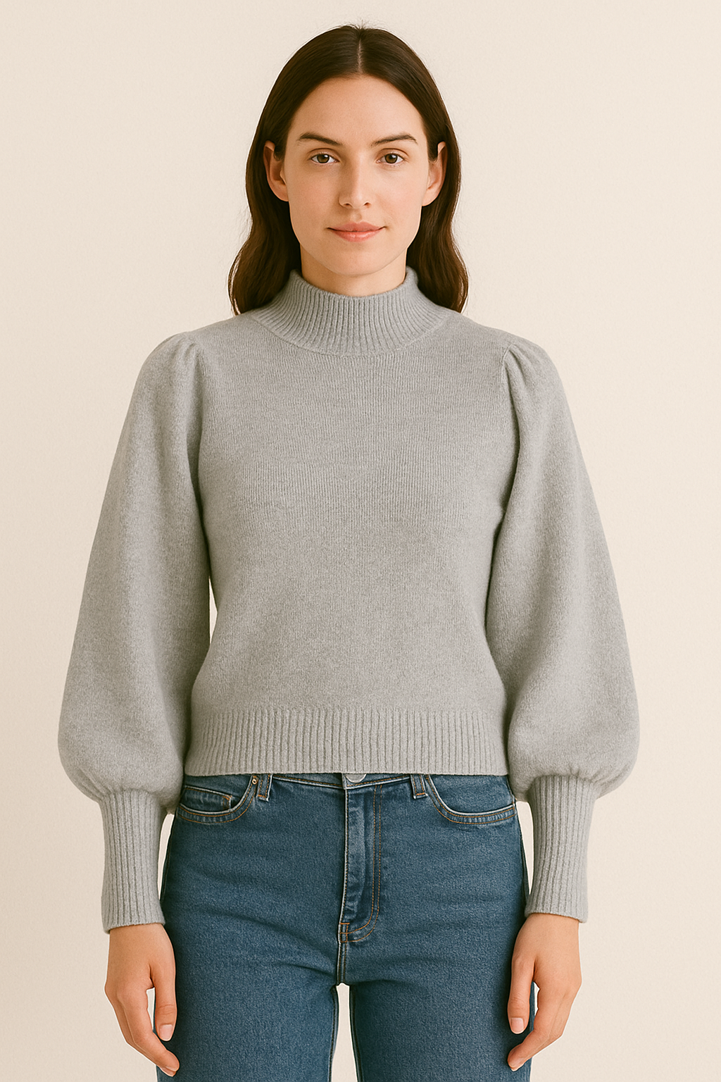 Noelle Damen Pullover – Moderner Mockneck mit Ballonärmeln